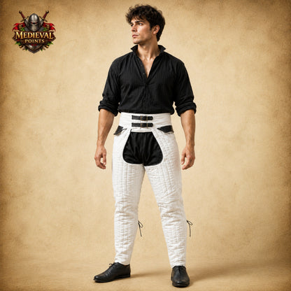 Medieval Quilted Padded Chausses – Cotton Leggings with Arming Belt for SCA, HEMA, LARP & Reenactment Armor
