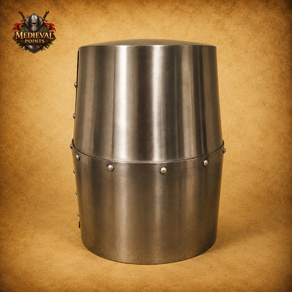 Brass Crusader Templar Helmet | Medieval Knight Helmet with Wooden Display Stand