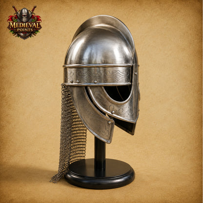 Medieval Knights Templar Barbuta Helmet with Visor &  Wooden Stand | Handmade Steel Crusader Helmet