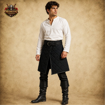 Medieval Quilted Cotton Padded Skirt – Leather Trim Arming Armor for LARP, HEMA, SCA & Reenactment