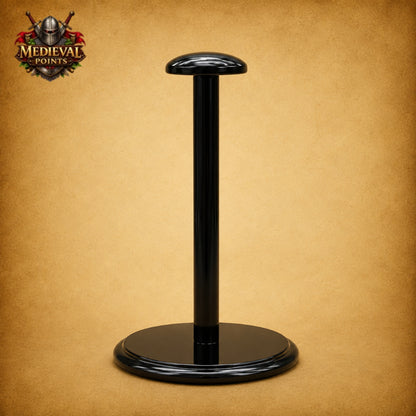 Medieval Barbuta Helmet with Wooden Display Stand – Silver Steel Armor