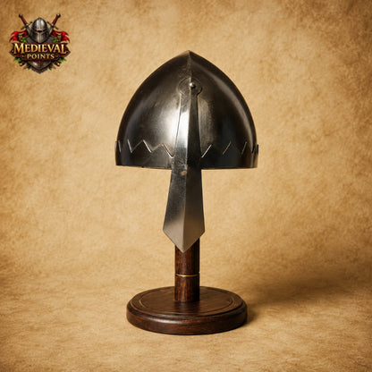 Handmade Medieval Norman Nasal Helmet with Wooden Display Stand