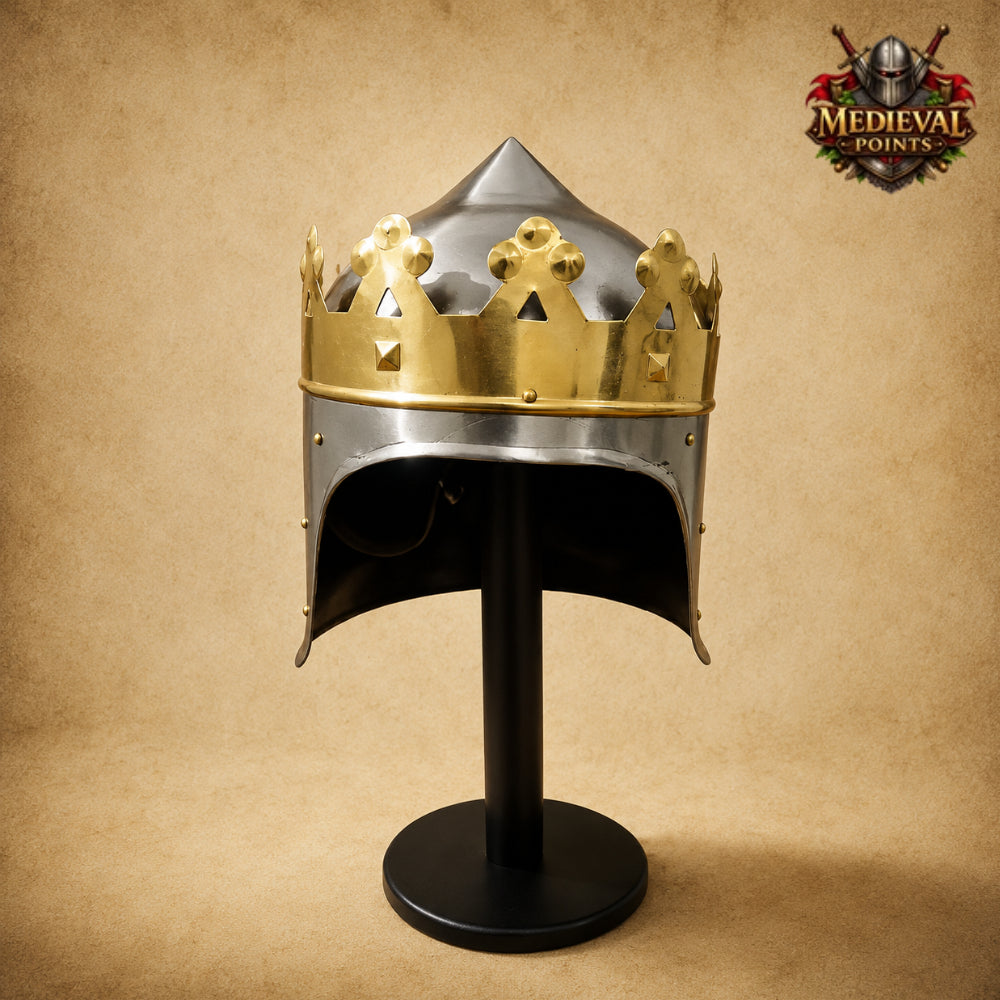 King Richard the Lionheart Helmet with  Wooden Display Stand | Medieval Knight Armor | New Year Gift