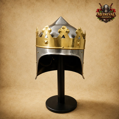 King Richard the Lionheart Helmet with  Wooden Display Stand | Medieval Knight Armor | New Year Gift