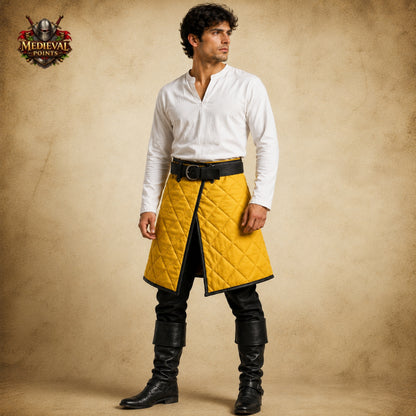 Medieval Quilted Cotton Padded Skirt – Leather Trim Arming Armor for LARP, HEMA, SCA & Reenactment