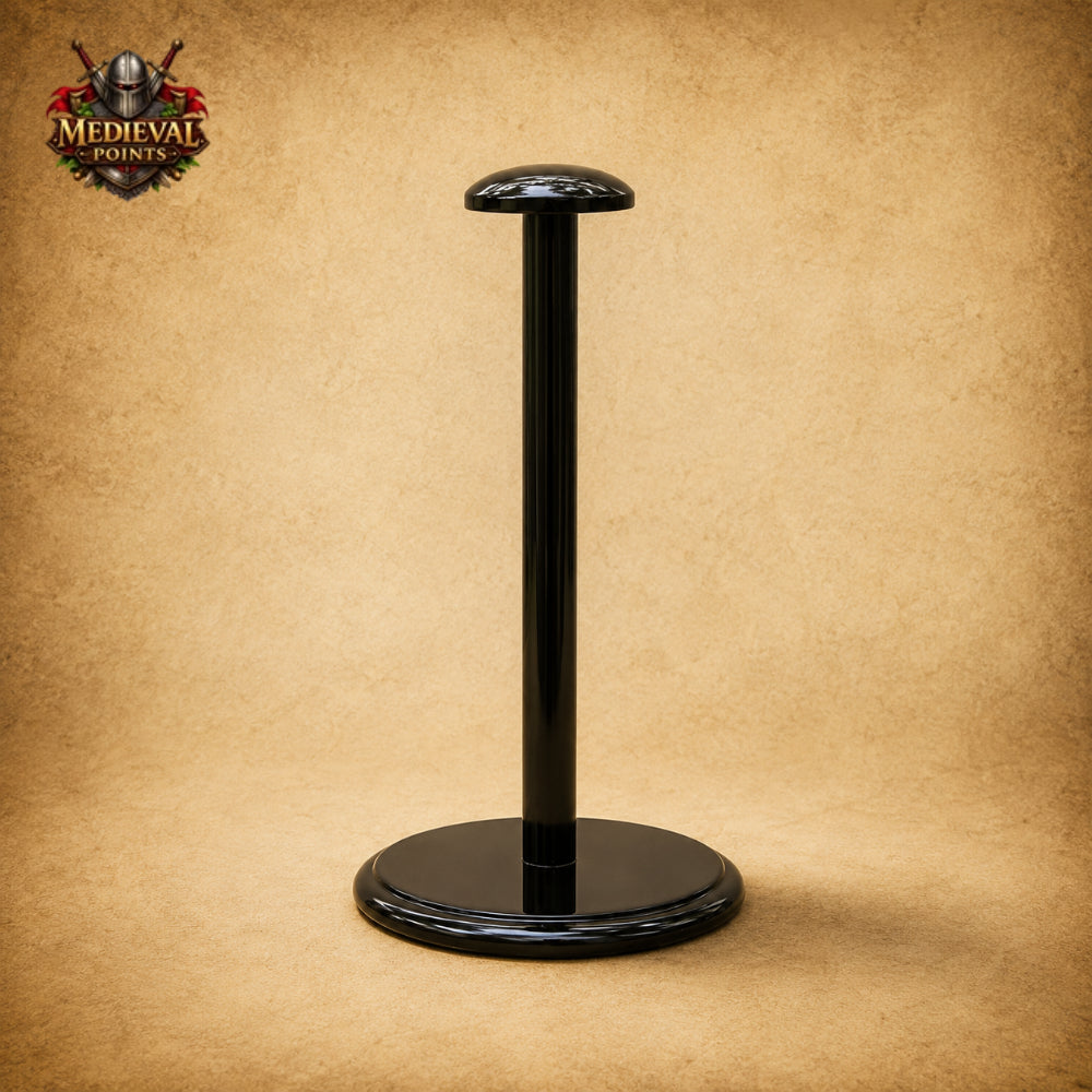 Roman Helmet with Black Horsehair Plume & Wooden Display Stand