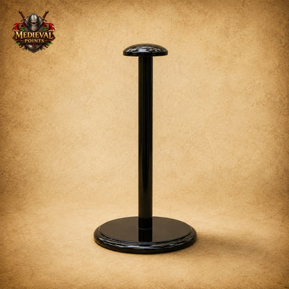 Roman Helmet with Black Horsehair Plume & Wooden Display Stand
