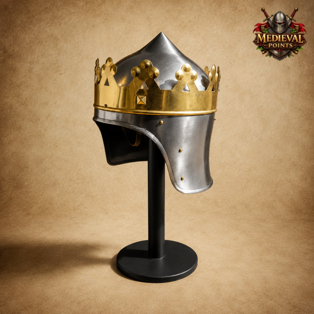King Richard the Lionheart Helmet with  Wooden Display Stand | Medieval Knight Armor | New Year Gift