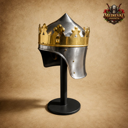 King Richard the Lionheart Helmet with  Wooden Display Stand | Medieval Knight Armor | New Year Gift