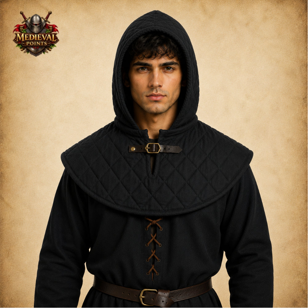 Medieval Quilted Cotton Padded Coif – Protective Arming Hood for Steel Helmets, Viking Knight, LARP & Reenactment Gear
