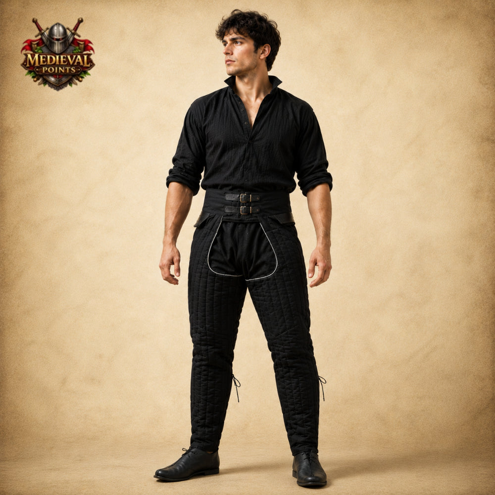 Medieval Quilted Padded Chausses – Cotton Leggings with Arming Belt for SCA, HEMA, LARP & Reenactment Armor