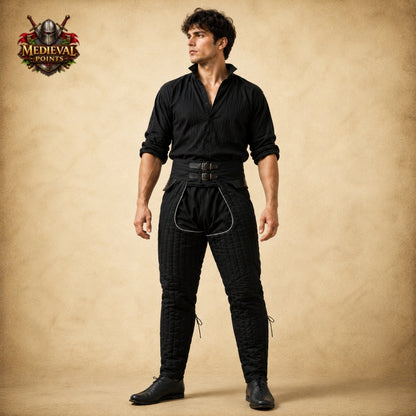 Medieval Quilted Padded Chausses – Cotton Leggings with Arming Belt for SCA, HEMA, LARP & Reenactment Armor