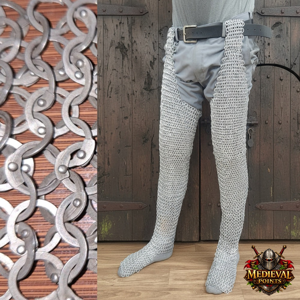 Stainless steel Chainmail Chausses: 9 mm Riveted Leggings for events