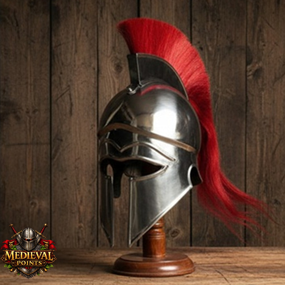 New Corinthian Helmet : Warrior Medieval Helmet with Wooden Stand