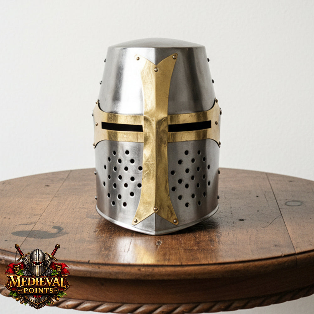 Crusader Helmet Brass Trim – Knights Templar Helmet Practice Armor for Reenactment & Cosplay