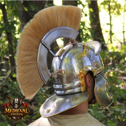 New Roman Centurion Helmet with Stand, Centurion Helmet With Brown Hair