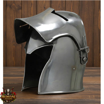 Medieval Barbute Helmet : fully wearable helmet for Role Play with Display Stand