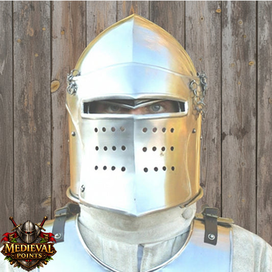 Medieval Barbute Helmet | Barbuta Reenactment Helmet | Stand For Cosplay And Costumes