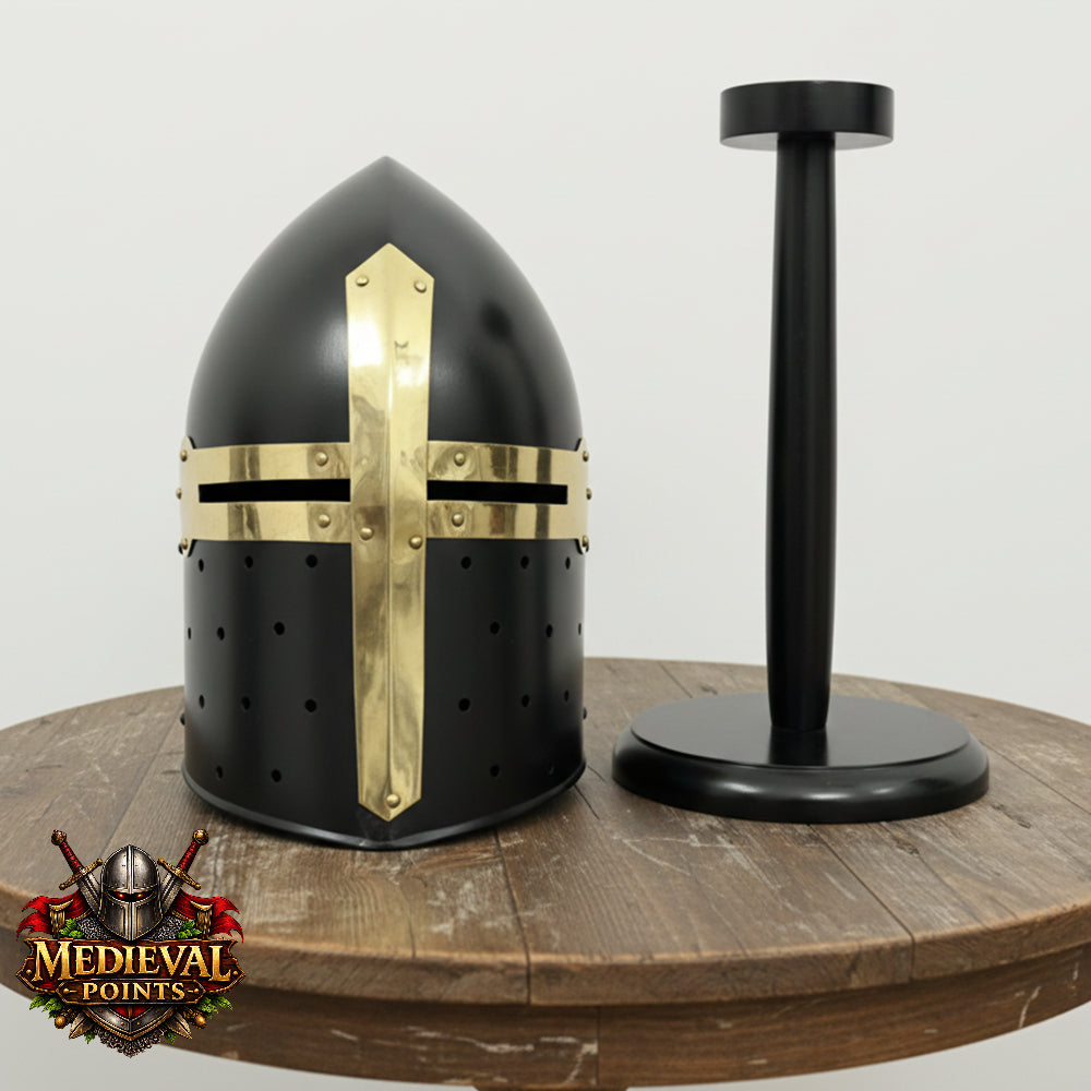 New Suger-loaf Helmet With Wooden Stand  , Crusader Helmet