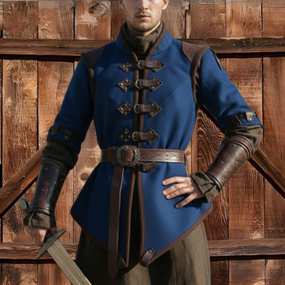 Medieval Padded Gambeson with Brown Leather Trim: Viking Costume for events
