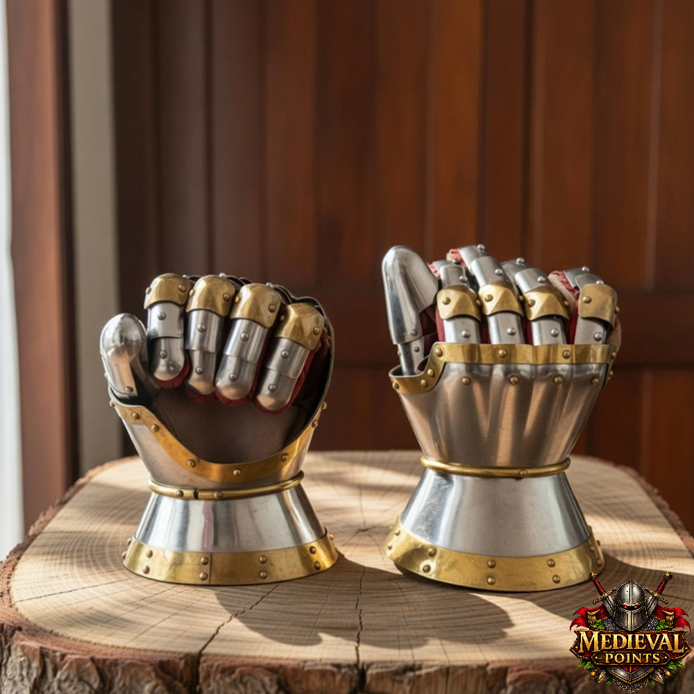 16 Steel Gauntlet Gloves – Knight Armor with Brass for LARP & Cosplay
