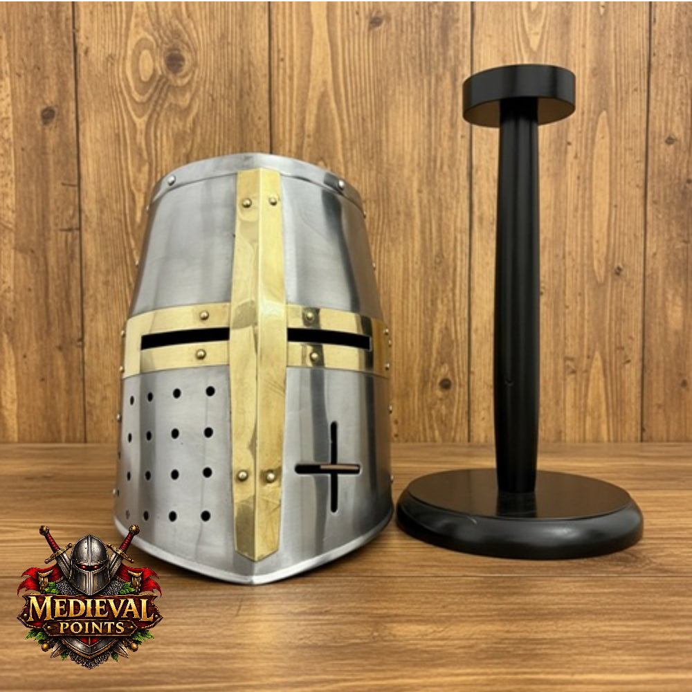 New Templar Crusader Helmet : Brass Cross Helm, Ren faire Costume ,