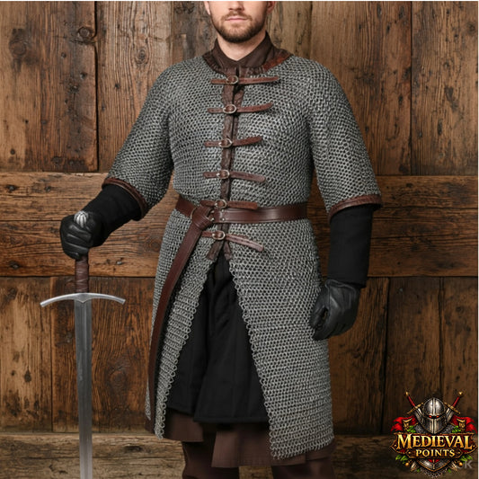 Medieval 9MM Chainmail Hauberk Flat Riveted Mild Steel Armor