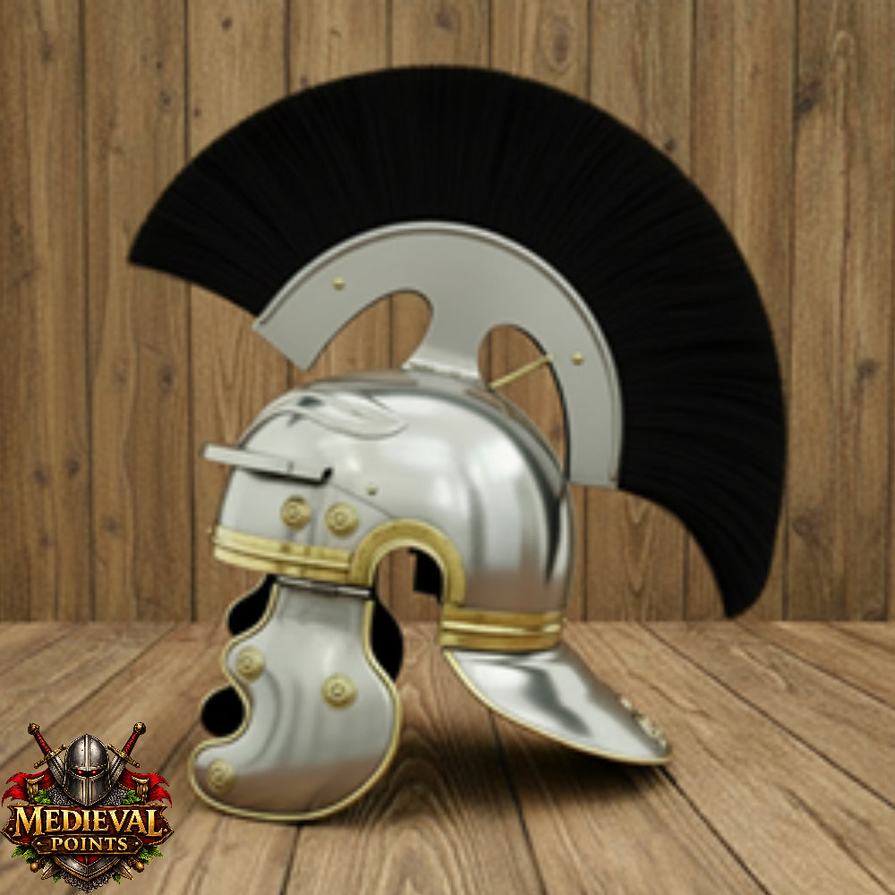 Roman Helmet With Black Plume  : Helmet with Wooden Stand