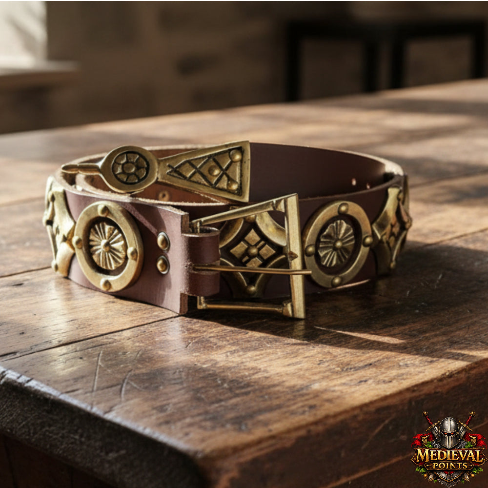 Artisan Medieval Brass & Leather Armor Belt – Renaissance Faire & Historical Costume Accessory