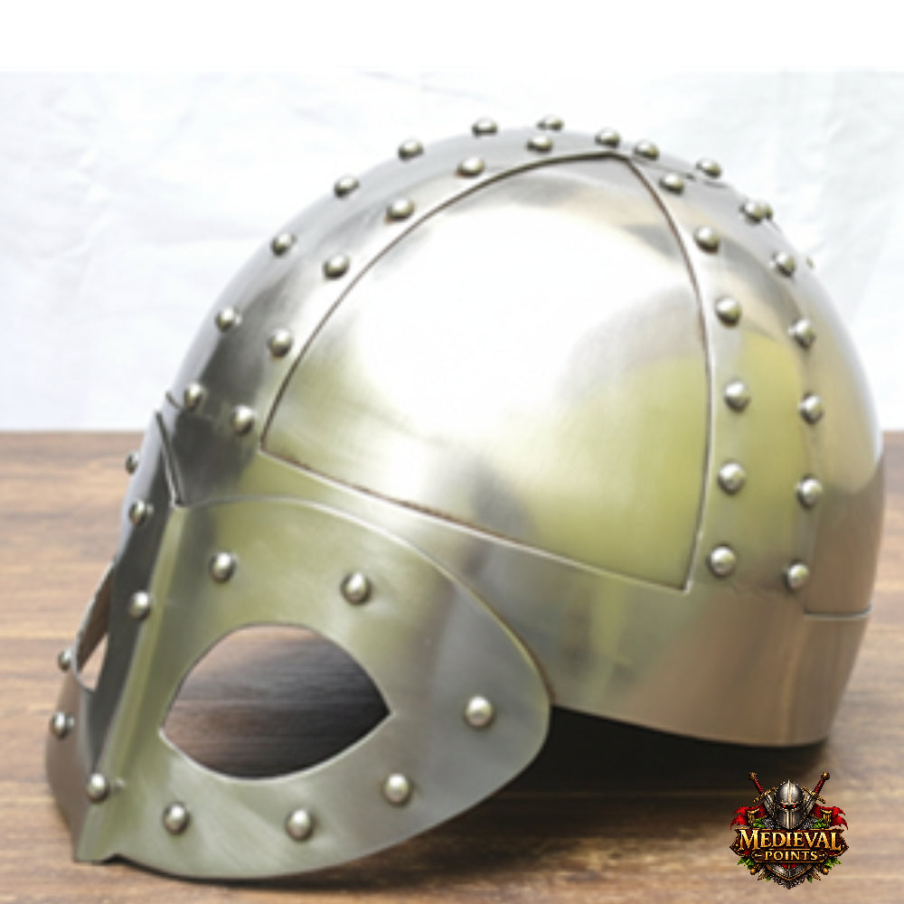 Viking Helmet: Gjermundbu Helmet , Warrior Costume wooden stand - LARP, SCA Armour