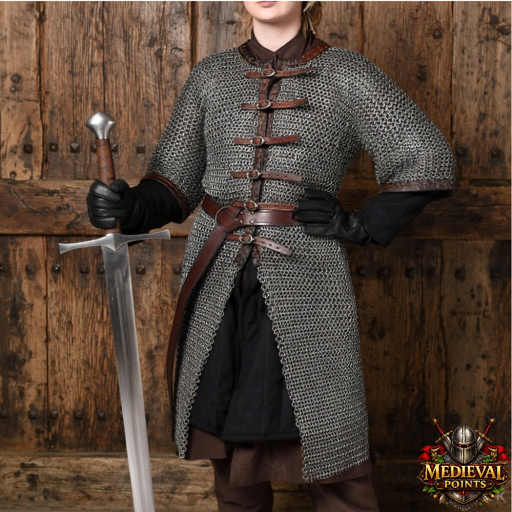 Medieval 9MM Chainmail Hauberk Flat Riveted Mild Steel Armor