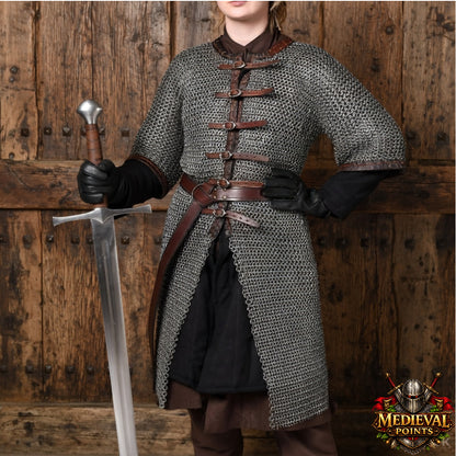 Medieval 9MM Chainmail Hauberk Flat Riveted Mild Steel Armor