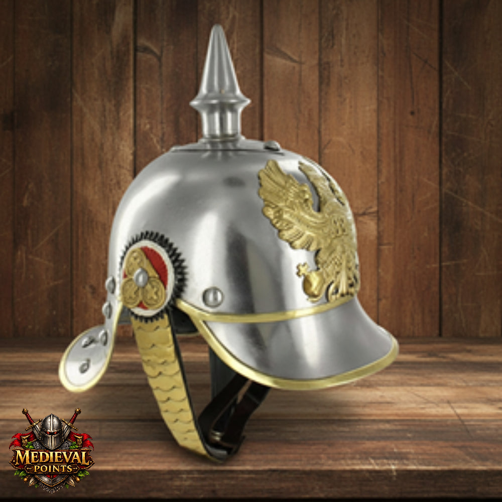 German Pickelhaube Helmet Steel Spiked Helmet Prussian Military Replica Armor