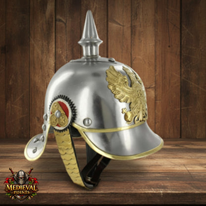 German Pickelhaube Helmet Steel Spiked Helmet Prussian Military Replica Armor