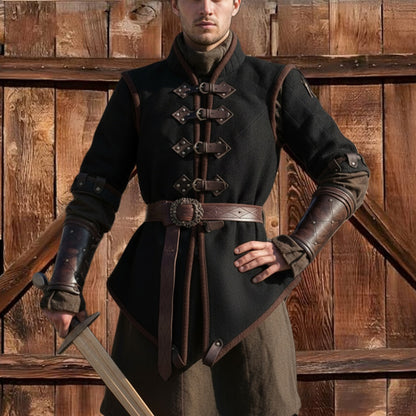 Medieval Padded Gambeson with Brown Leather Trim: Viking Costume for events