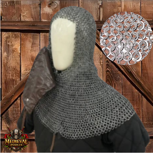 Chainmail Coif: Medieval LARP , 9 mm Stainless steel Flat chainmail Hood