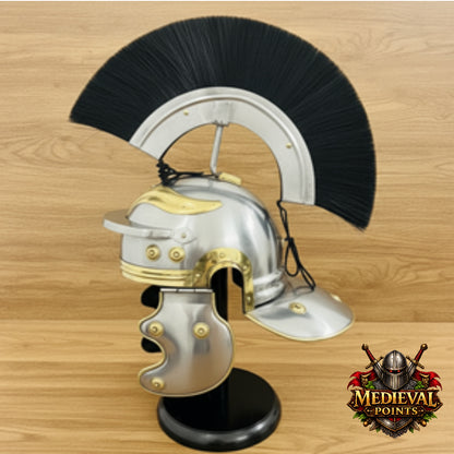 Roman Centurion Helmet with Stand, Centurion Helmet With Black Hair