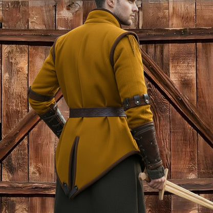 Medieval Padded Gambeson with Brown Leather Trim: Viking Costume for events