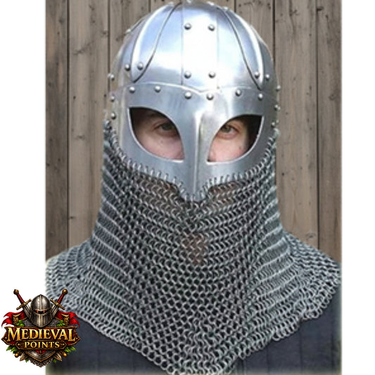 Viking Chain-mail Helmet – Norse Medieval Armor for LARP : Wooden Stand