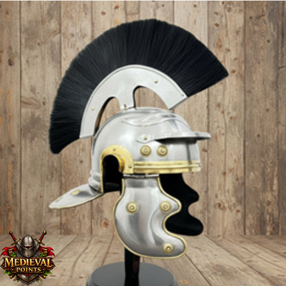 Roman Helmet With Black Plume  : Helmet with Wooden Stand