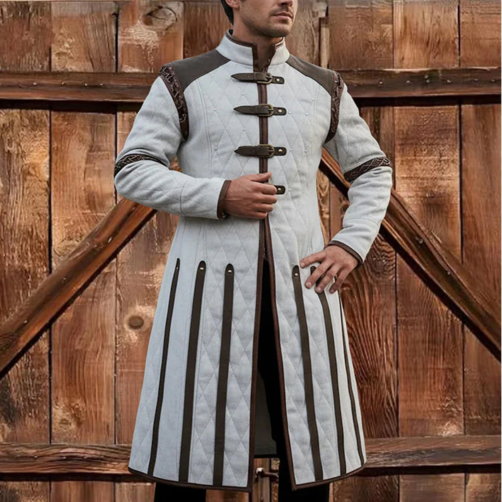 Medieval Gambeson Costume With Brown Leather Trim: Renfaire Larp for Halloween Costume