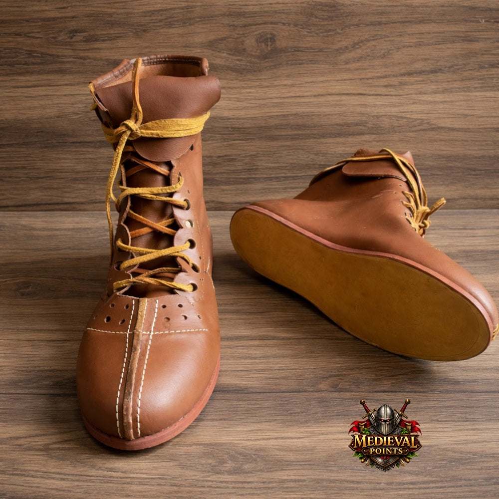 Handmade Roman leather boots in brown with secure laces for reenactment and LARP events