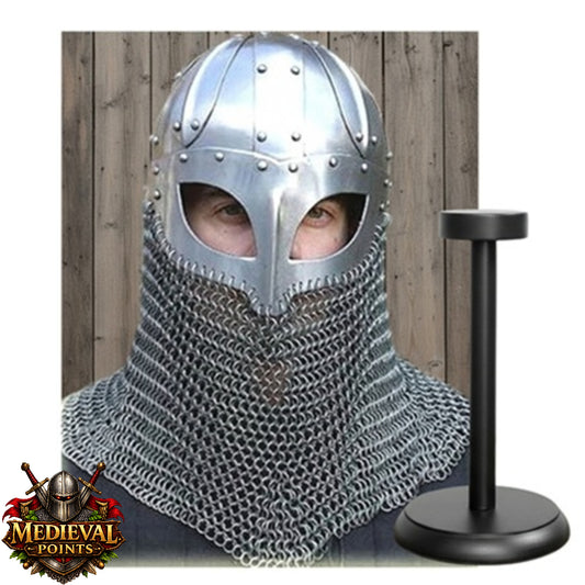 Viking Chain-mail Helmet – Norse Medieval Armor for LARP : Wooden Stand