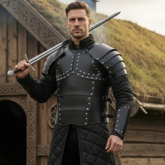 Leather Greek Breastplate Armor with Shoulder Guards | LARP & Reenactment Leather Body Set