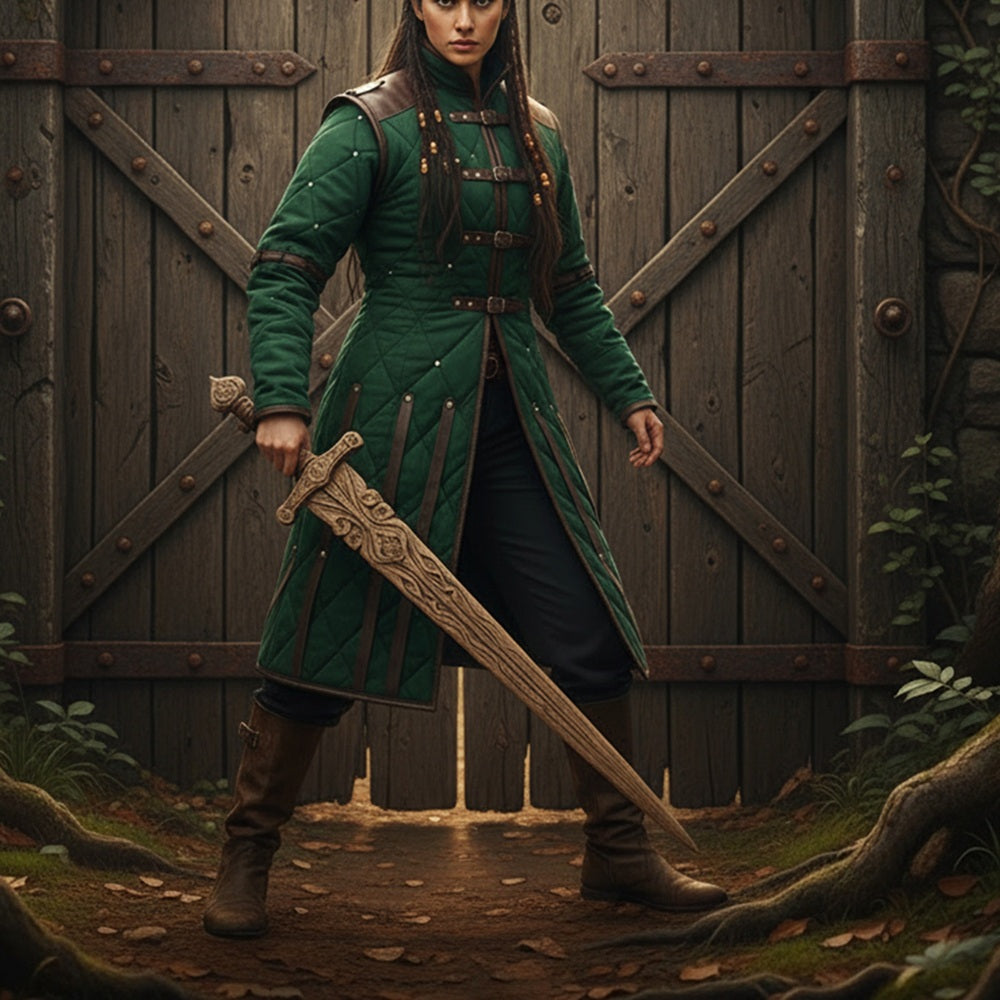 Medieval Gambeson Costume With Brown Leather Trim: Renfaire Larp for Halloween Costume