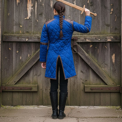Medieval Gambeson Costume With Brown Leather Trim: Renfaire Larp for Halloween Costume