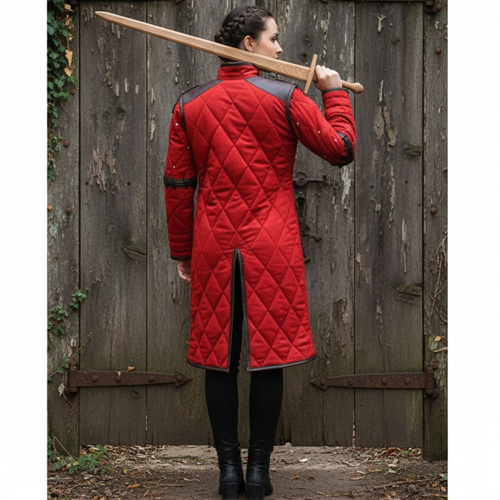Medieval Gambeson Costume With Brown Leather Trim: Renfaire Larp for Halloween Costume