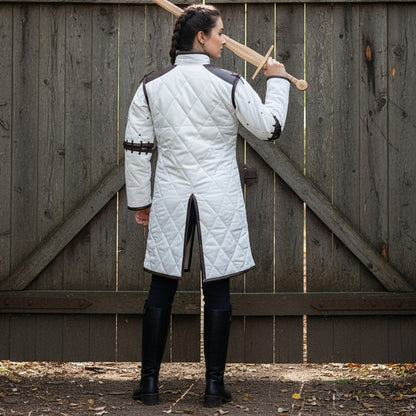 Medieval Gambeson Costume With Brown Leather Trim: Renfaire Larp for Halloween Costume