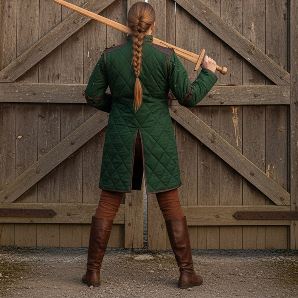 Medieval Gambeson Costume With Brown Leather Trim: Renfaire Larp for Halloween Costume