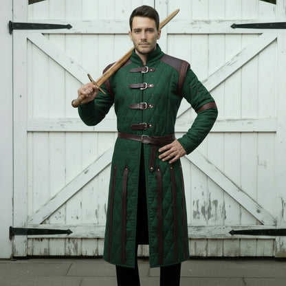 Medieval Gambeson Costume With Brown Leather Trim: Renfaire Larp for Halloween Costume